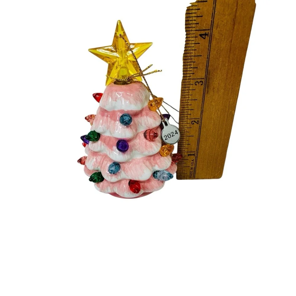 Mr Christmas Lit Nostalgic‎ Mini PINK Lit Ceramic Christmas Tree Ornament 2024
